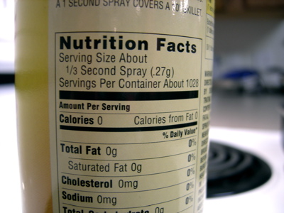 Nutrition Facts on a can of Pam